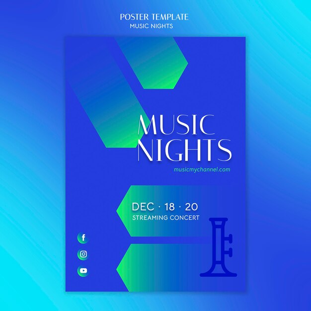Modèle d'affiche dégradé vertical pour le festival des nuits de musique