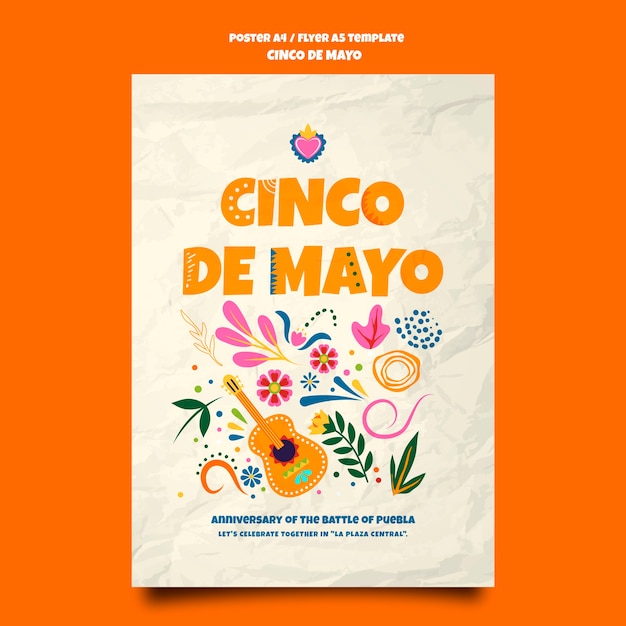 PSD gratuit modèle d'affiche design plat cinco de mayo