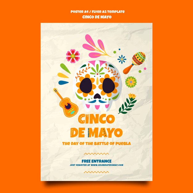 Modèle d'affiche design plat cinco de mayo