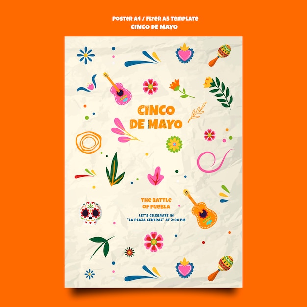 PSD gratuit modèle d'affiche design plat cinco de mayo