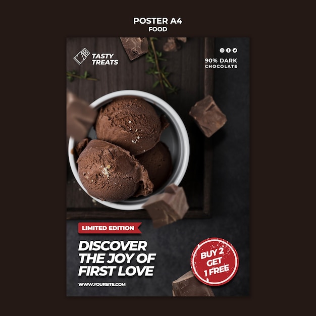 PSD gratuit modèle d'affiche de dessert au chocolat