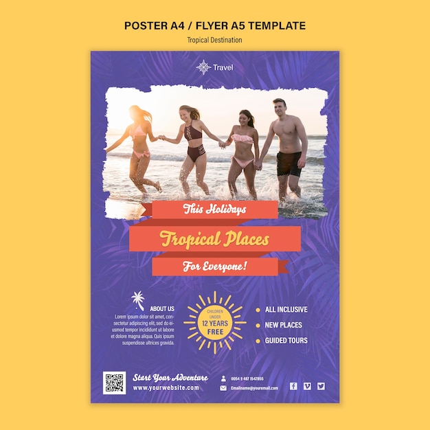 PSD gratuit modèle d'affiche de destination tropicale