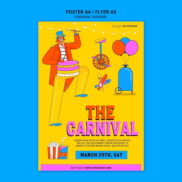 PSD gratuit modèle d'affiche de divertissement de carnaval dessiné à la main