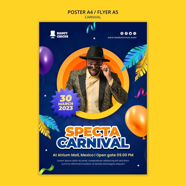 Modèle d'affiche de divertissement de carnaval