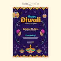 PSD gratuit modèle d'affiche diwali design plat