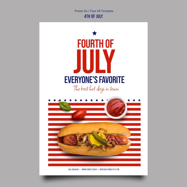 PSD gratuit modèle d'affiche du 4 juillet design plat