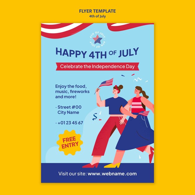 Modèle d'affiche du 4 juillet design plat