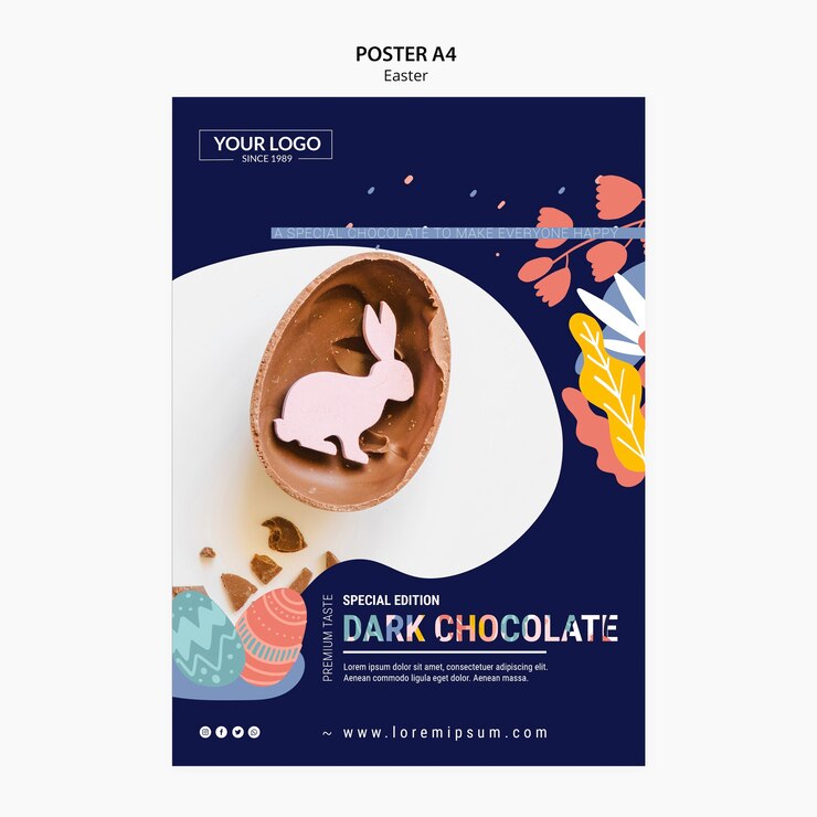 PSD gratuit modèle d'affiche avec du chocolat noir pour pâques