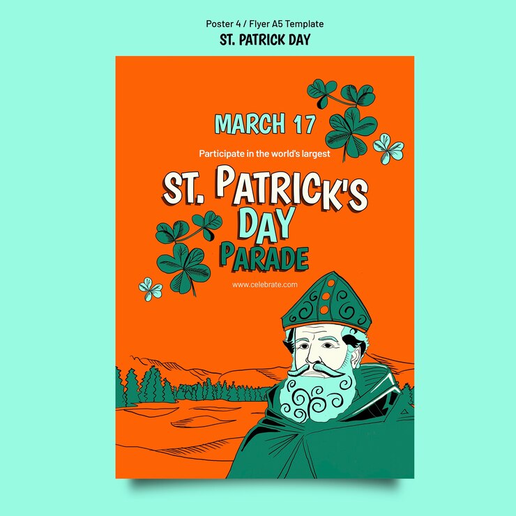 PSD gratuit modèle d'affiche du jour de saint patrick dessiné à la main