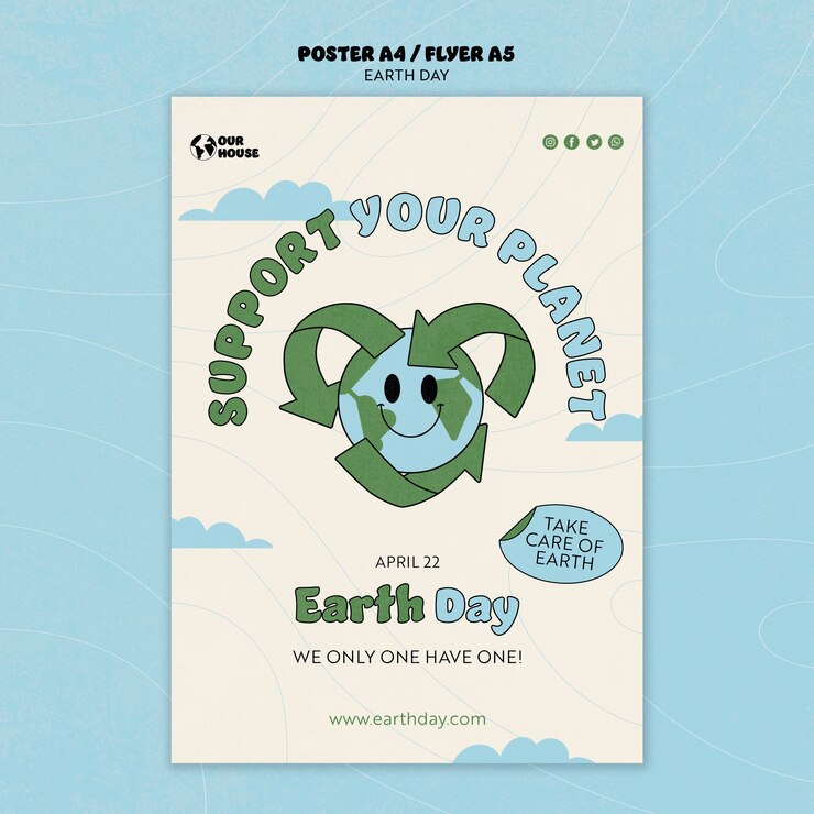 PSD gratuit modèle d'affiche du jour de la terre design plat