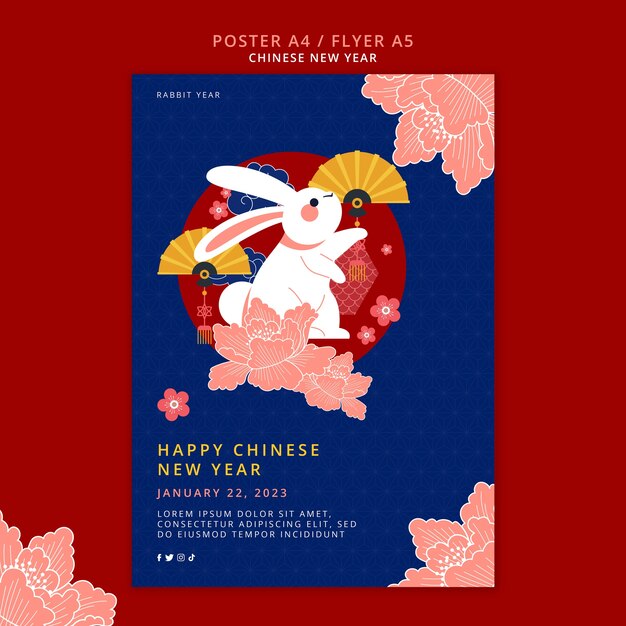 Modèle d'affiche du nouvel an chinois dessiné à la main