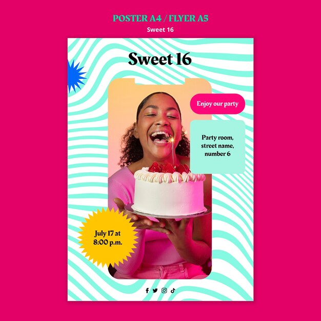 Modèle d'affiche dynamique sweet 16