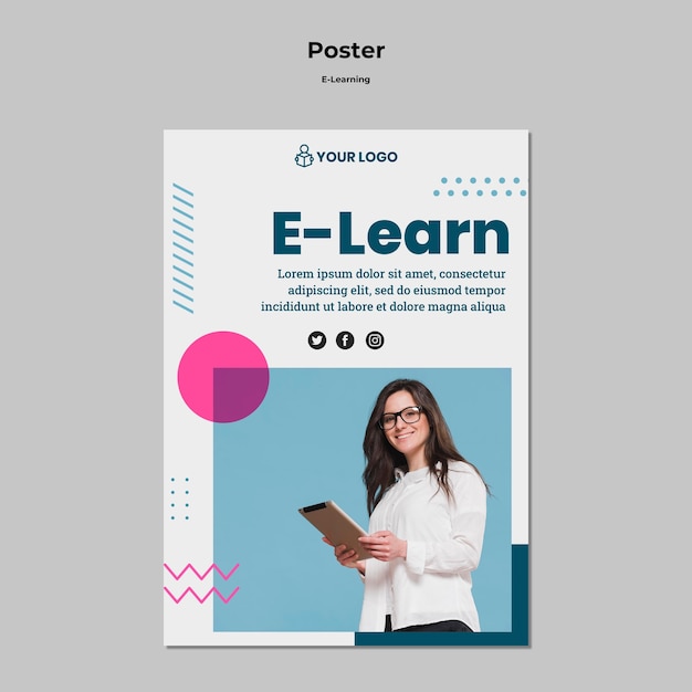 PSD gratuit modèle d'affiche avec e-learning