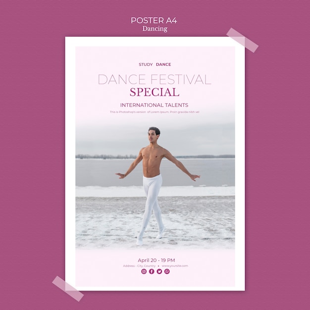 Modèle D'affiche De L'école De Danse Avec L'homme Qui Danse