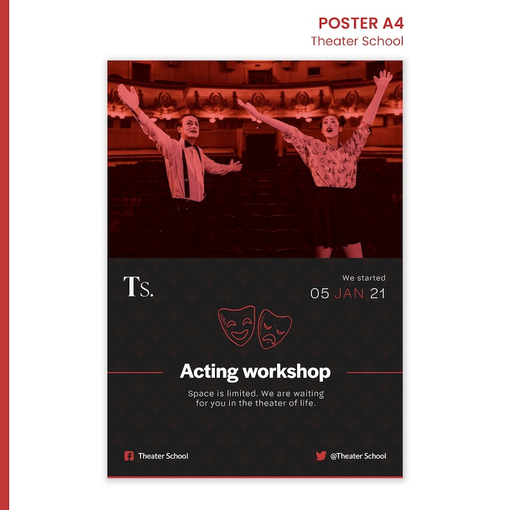 PSD gratuit modèle d'affiche d'école de théâtre