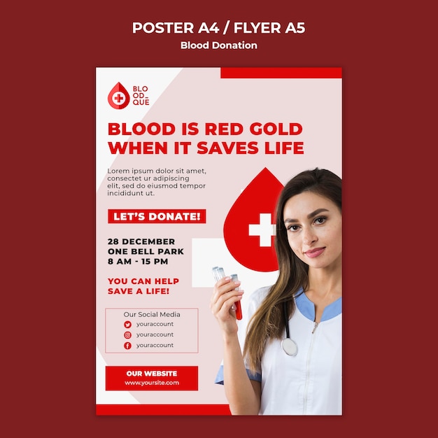 PSD gratuit modèle d'affiche d'événement de don de sang