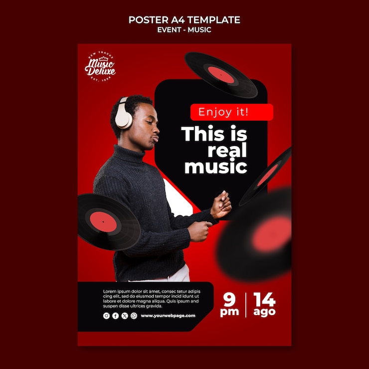 PSD gratuit modèle d'affiche d'événement musical réaliste