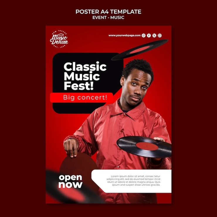 PSD gratuit modèle d'affiche d'événement musical réaliste