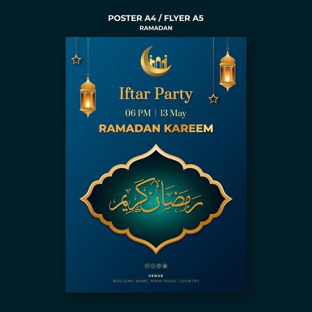 Modèle d'affiche de l'événement ramadan avec des détails dorés