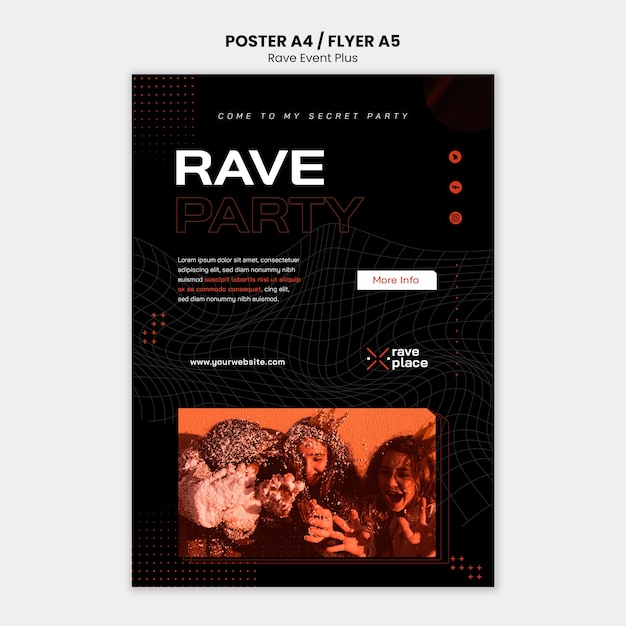 PSD gratuit modèle d'affiche d'événement rave