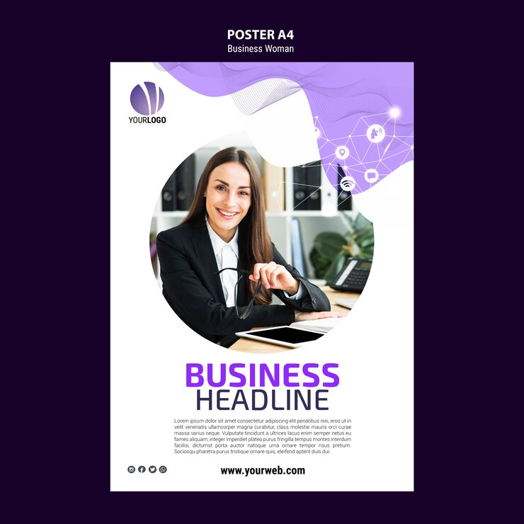 PSD gratuit modèle d'affiche avec une femme d'affaires