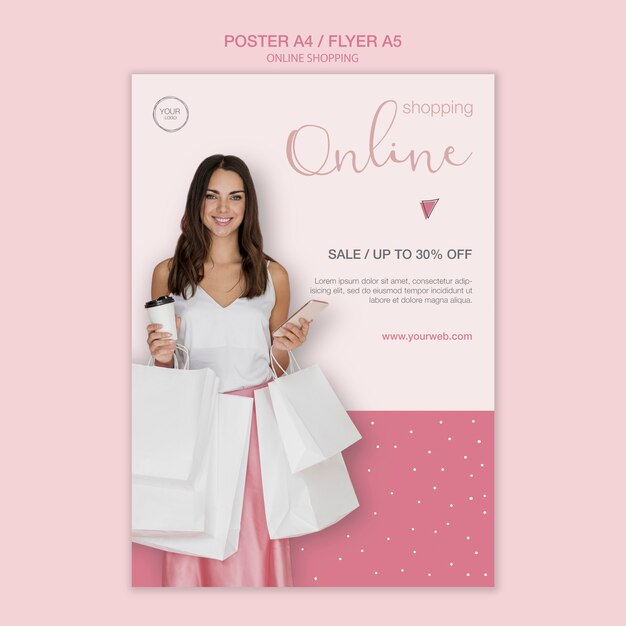 Modèle d'Affiche de femme avec des sacs à provisions