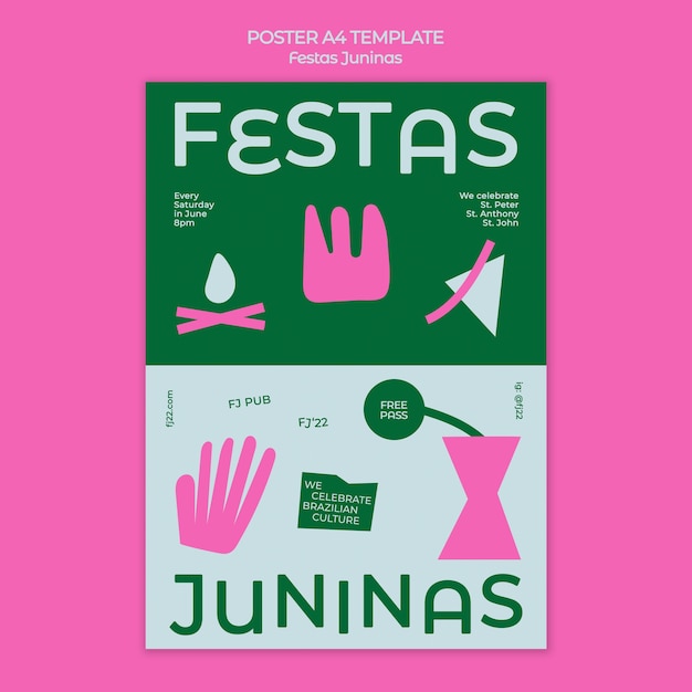 Modèle d'affiche festas juninas design plat