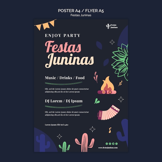 PSD gratuit modèle d'affiche festas juninas design plat