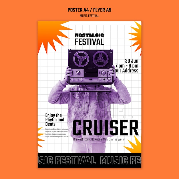 PSD gratuit modèle d'affiche de festival de musique en dégradé