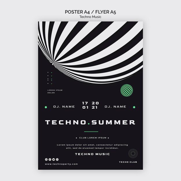 Modèle d'affiche festival de musique techno en été