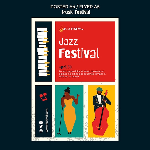 PSD gratuit modèle d'affiche de festival de musique