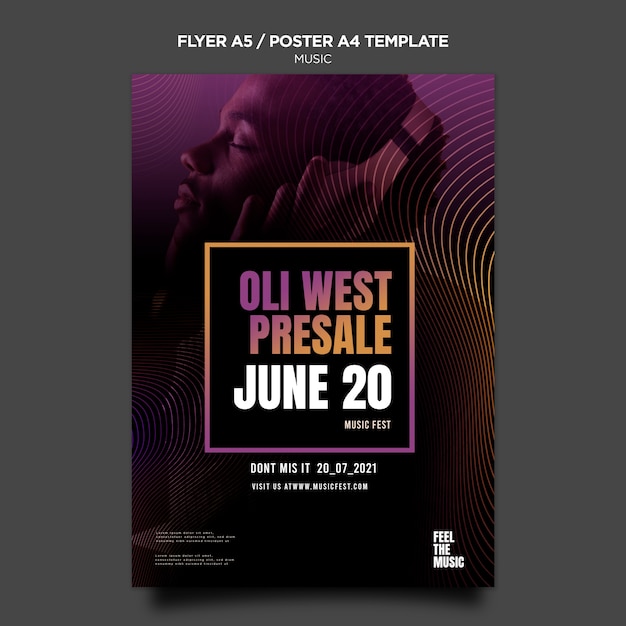 PSD gratuit modèle d'affiche de festival de musique