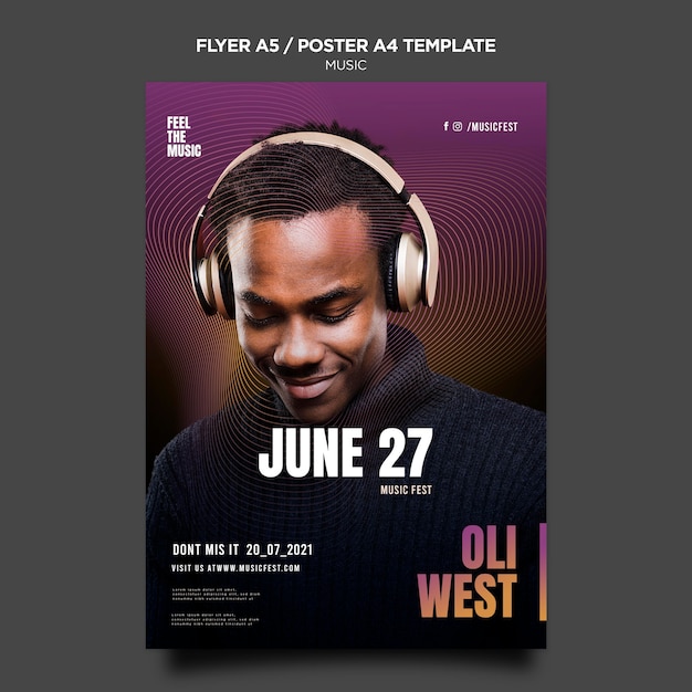 PSD gratuit modèle d'affiche de festival de musique