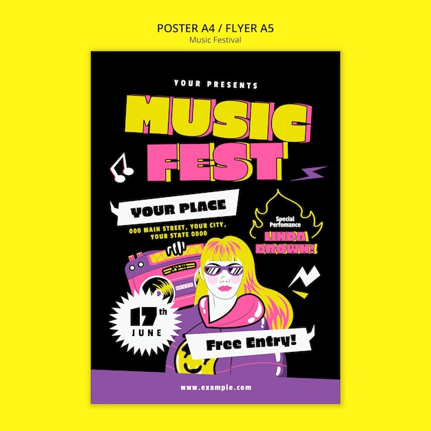PSD gratuit modèle d'affiche de festival de musique
