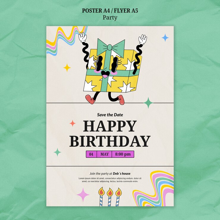 PSD gratuit modèle d'affiche de fête d'anniversaire dessiné à la main