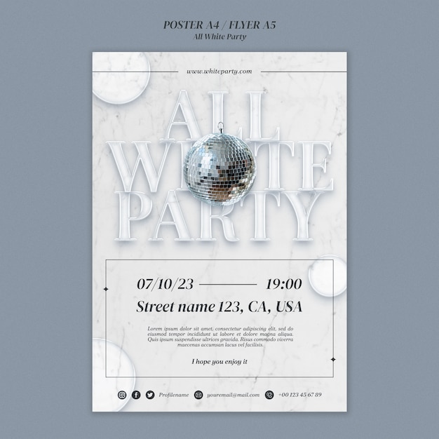 PSD gratuit modèle d'affiche de fête blanche design plat