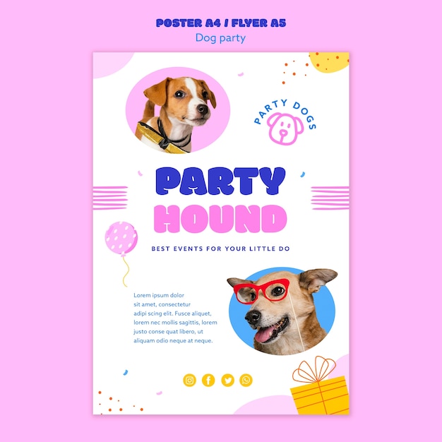 PSD gratuit modèle d'affiche de fête de chien design plat