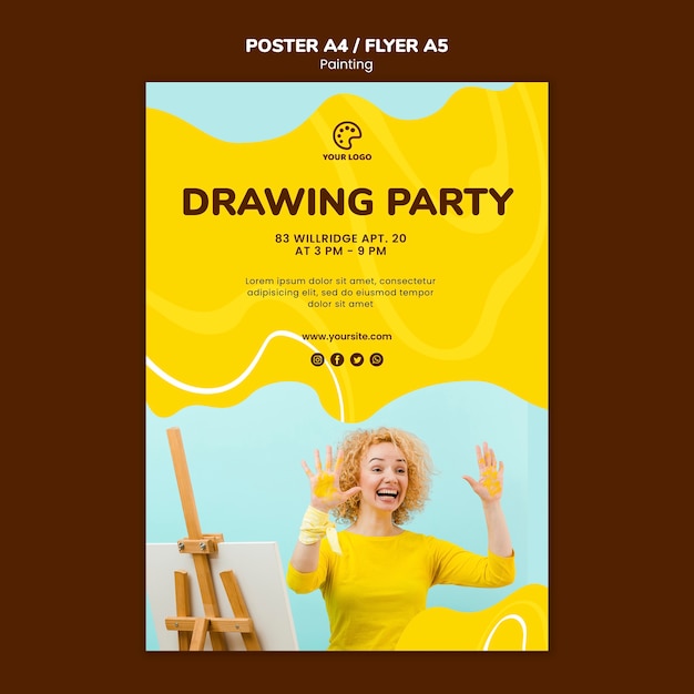 PSD gratuit modèle d'affiche de fête de dessin