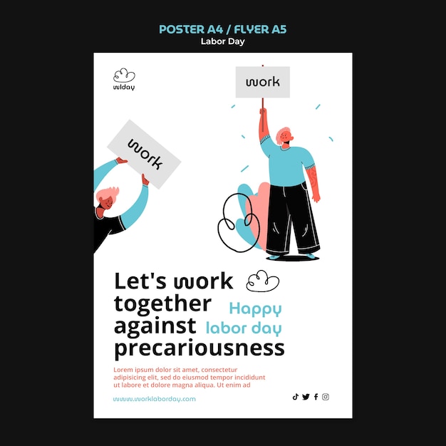 PSD gratuit modèle d'affiche de la fête du travail design plat