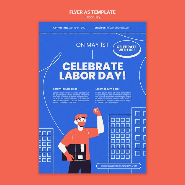 PSD gratuit modèle d'affiche de la fête du travail design plat