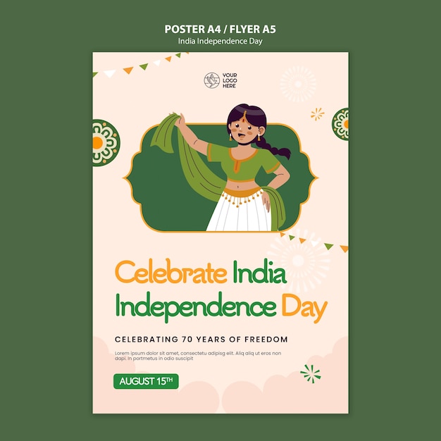 PSD gratuit modèle d'affiche de la fête de l'indépendance de l'inde