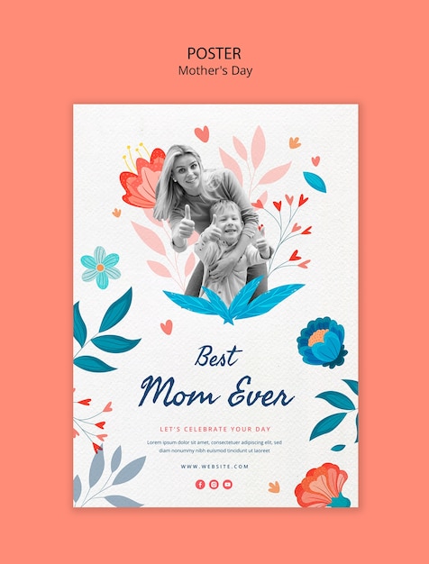 PSD gratuit modèle d'affiche de la fête des mères en collage floral