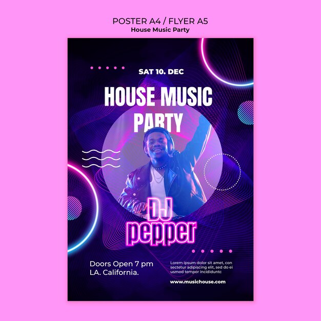 Modèle d'affiche de fête de musique house