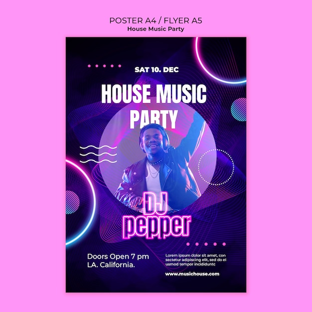 Modèle d'affiche de fête de musique house