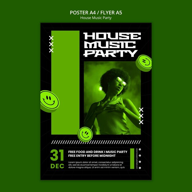 Modèle d'affiche de fête de musique house