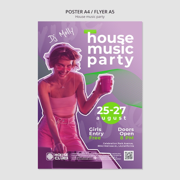 PSD gratuit modèle d'affiche de fête de musique house