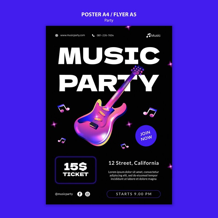 PSD gratuit modèle d'affiche de fête de musique