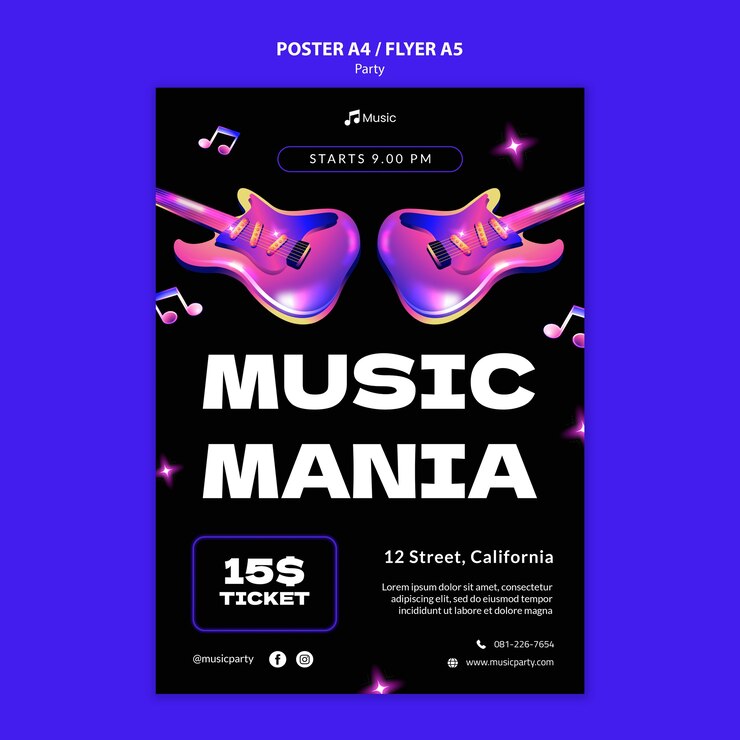 PSD gratuit modèle d'affiche de fête de musique