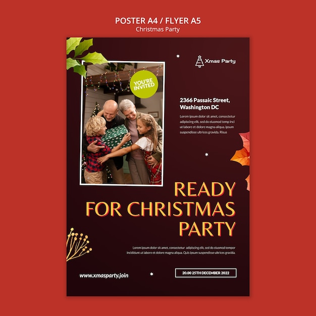 PSD gratuit modèle d'affiche de fête de noël réaliste