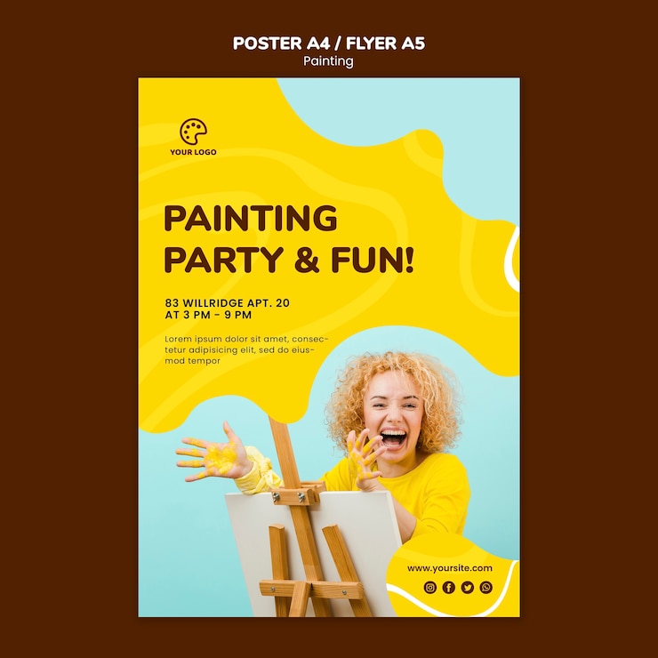 PSD gratuit modèle d'affiche de fête de peinture et de fonds